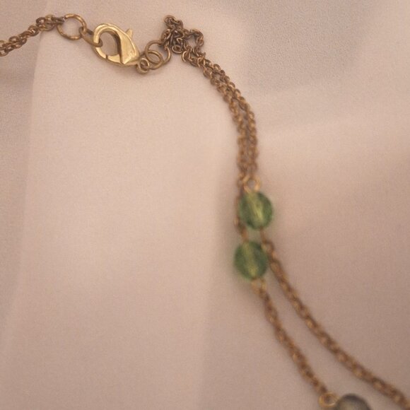 Artisan Double Strand Gold Chain Green Crystal Quartz Necklace - Picture 5 of 5